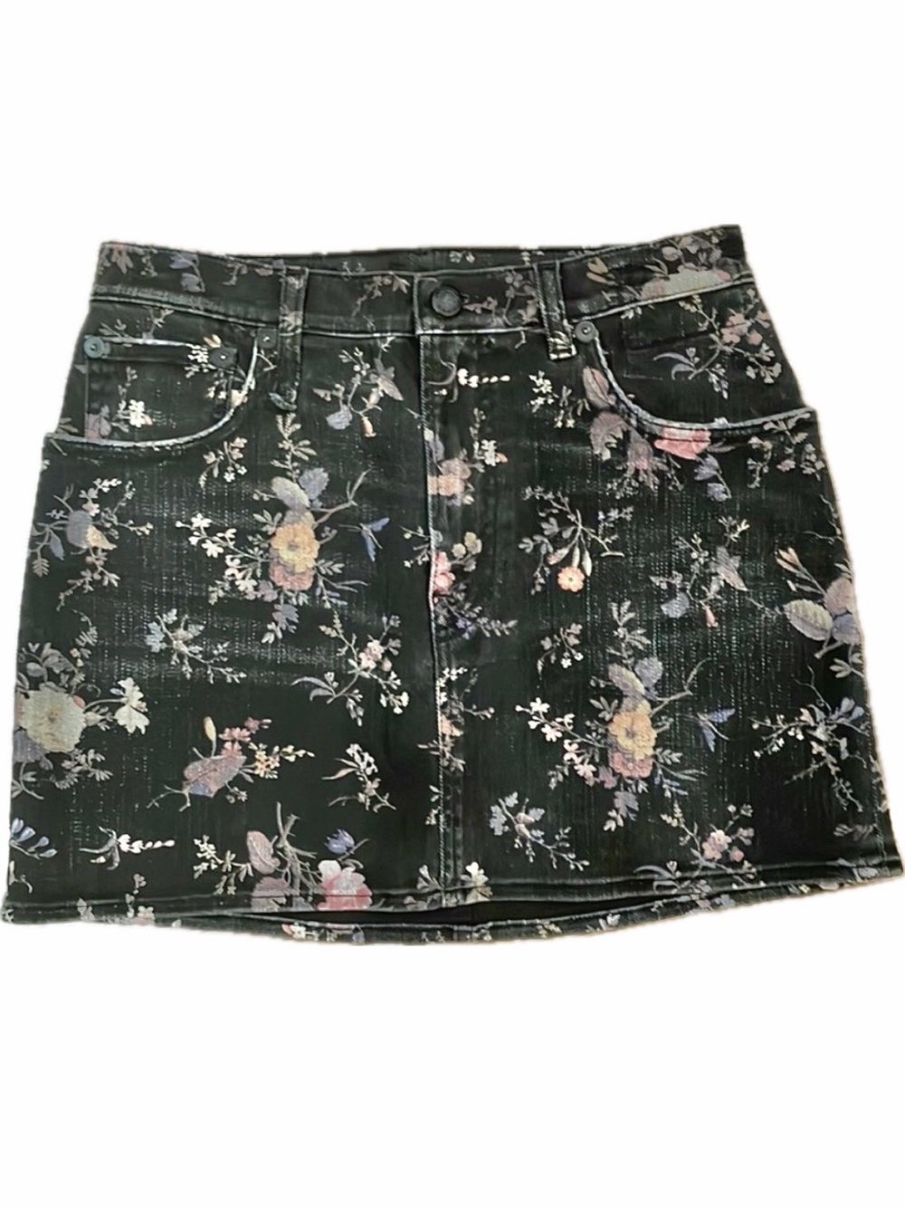 R13 | 26 / 2 | Floral Denim Charcoal Graphite Skirt Japanese Fabric Italy Made